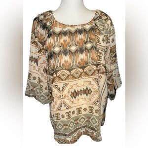 NWT Calvin Klein bold print top blouse shirt 3/4 sleeves tribal Aztec Southwest